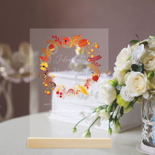 Invitaciones Acrílicas Boda Otoñal de Caídas Florales Rústicas Boho