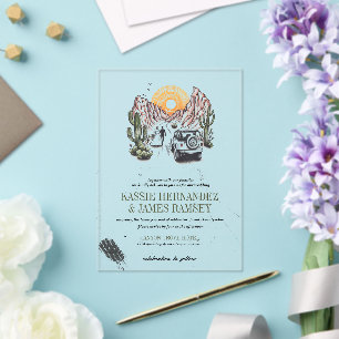 Invitaciones Acrílicas Boda Pareja Cañón Offroad