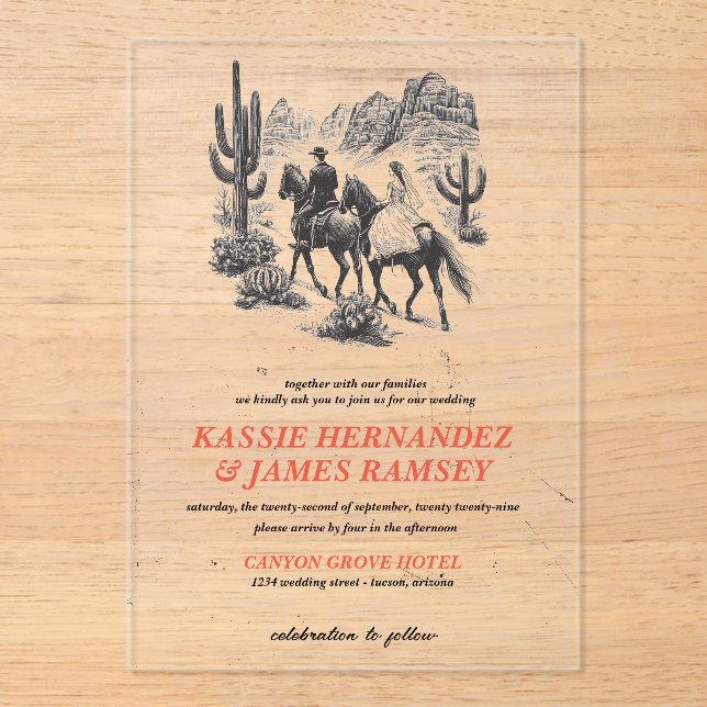 Invitaciones Acrílicas Boda Pareja de Cañón de Caballo (Anverso)