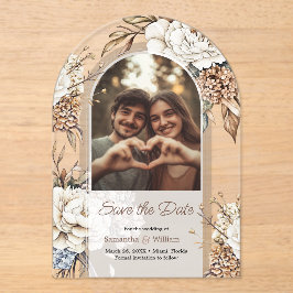 Invitaciones Acrílicas Boda Peony & Hydrangea Moderna Salva La Fecha