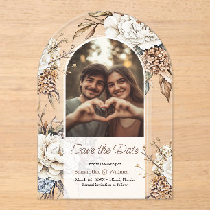 Invitaciones Acrílicas Boda Peony & Hydrangea Moderna Salva La Fecha
