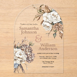 Invitaciones Acrílicas Boda Peony y Hydrangea Moderno
