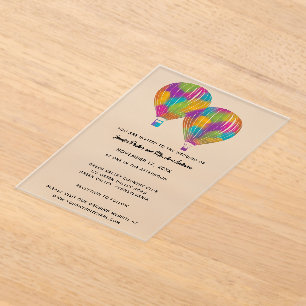Invitaciones Acrílicas Boda personalizada con globos de aire caliente pin