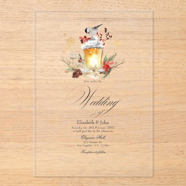 Invitaciones Acrílicas Boda Pine and Spruce Winter Wonderland (Anverso)
