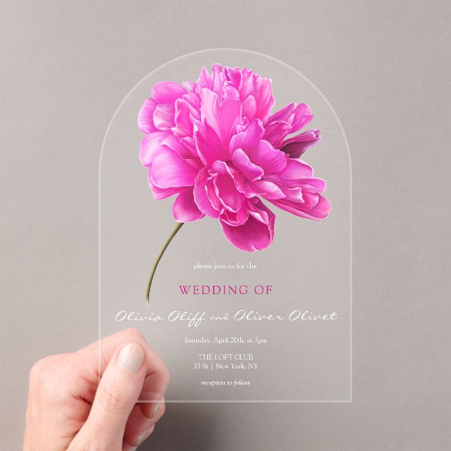 Invitaciones Acrílicas Boda Pink Peony Brillante (Insitu (portátil))