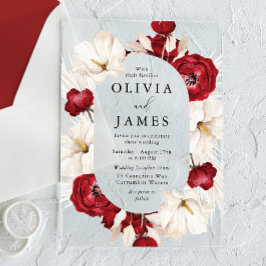 Invitaciones Acrílicas Boda premium de flores rojas y blancas maravillosa