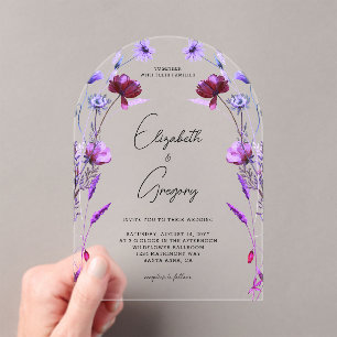 Invitaciones Acrílicas Boda Purple Wildflowers