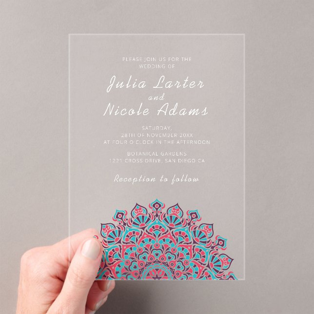 Invitaciones Acrílicas Boda Radiant Airy Crescent Moon Mandala (Insitu (portátil))
