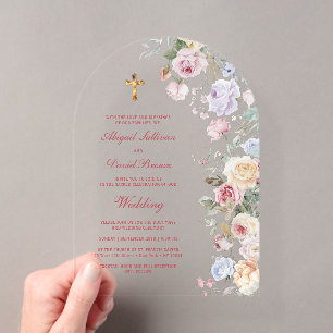 Invitaciones Acrílicas Boda Religiosa Arco de Rosas