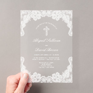 Invitaciones Acrílicas Boda Religiosa de Encaje Blanco