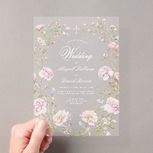 Invitaciones Acrílicas Boda Religiosa Marco Floral Rubor