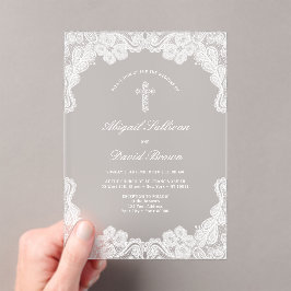 Invitaciones Acrílicas Boda religioso de encaje blanco