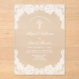 Invitaciones Acrílicas Boda religioso de encaje blanco