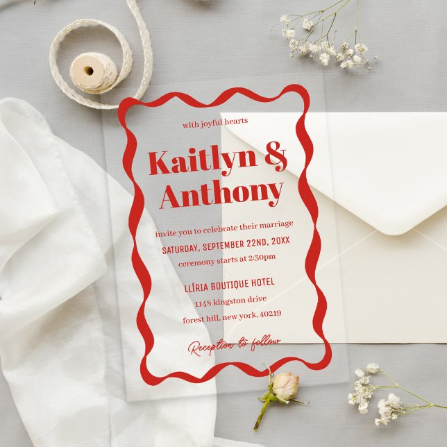 Invitaciones Acrílicas Boda retro de cinta de curva de Coquette (Subido por el creador)