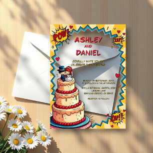 Invitaciones Acrílicas Boda Retro de Novios al Estilo Pop Art Cómic