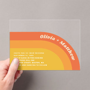 Invitaciones Acrílicas Boda Retro Groovy 70s   Boho Atardecer Transparent