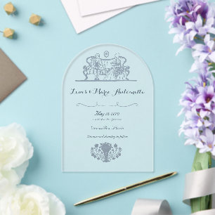Invitaciones Acrílicas Boda Rococó Azul Polvoriento de María Antonieta