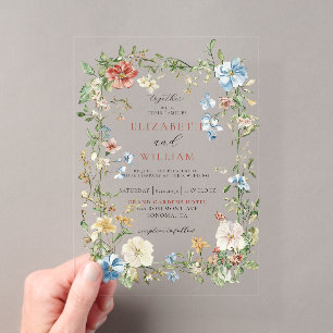 Invitaciones Acrílicas Boda Romántica Acuarela Boho Flor Silvestre