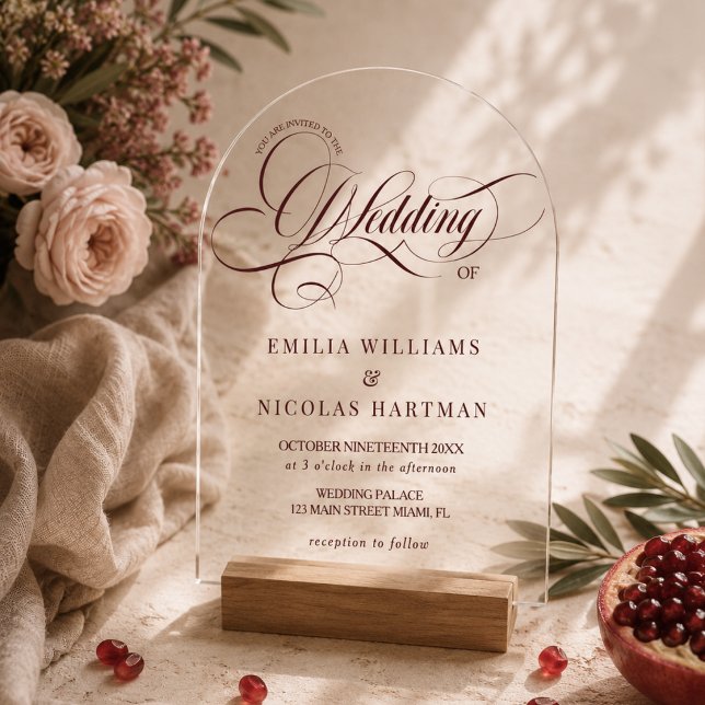 Invitaciones Acrílicas Boda Romántica Borgoña (Subido por el creador)
