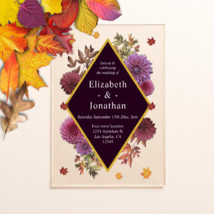 Invitaciones Acrílicas Boda Romántica de Dahlia de Otoño