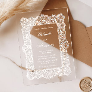 Invitaciones Acrílicas Boda Romántica de Encaje Blanco Vintage