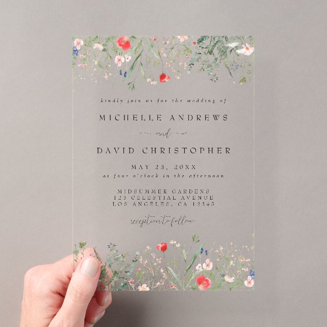 Invitaciones Acrílicas Boda Romántica de Flores Silvestres (Insitu (portátil))