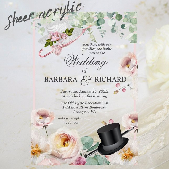 Invitaciones Acrílicas Boda Rubor Romántico Floral Top Hat (Subido por el creador)