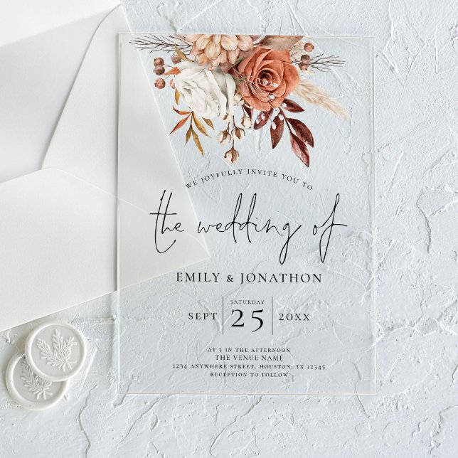 Invitaciones Acrílicas Boda Rustic Boho Terracotta Florals (Subido por el creador)