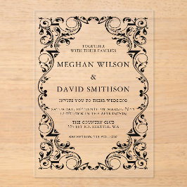 Invitaciones Acrílicas Boda Rustic Elegant Ornamental Black Gold