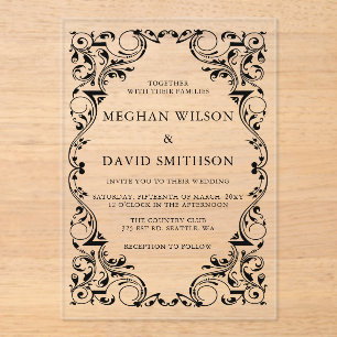 Invitaciones Acrílicas Boda Rustic Elegant Ornamental Black Gold