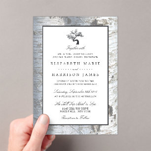Invitaciones Acrílicas Boda Rústica Bajo el Árbol de Abedul Plateado