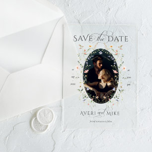 Invitaciones Acrílicas Boda Rústica Boho de Flor Silvestre de Prado