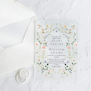 Invitaciones Acrílicas Boda Rústica Boho de Flor Silvestre de Prado