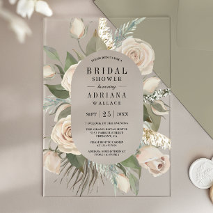 Invitaciones Acrílicas Boda Rústica Boho Rosas Marfil Verde Salvia