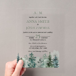 Invitaciones Acrílicas Boda rústica de bosque de pino acuarela