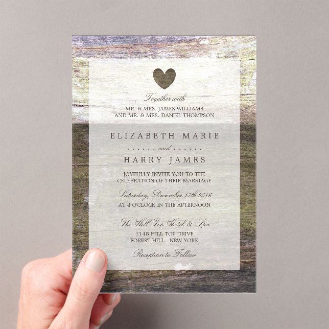 Invitaciones Acrílicas Boda Rústica de Corazón de Madera (Insitu (portátil))