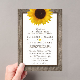 Invitaciones Acrílicas Boda Rústica de Girasoles y Arpillera