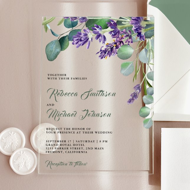 Invitaciones Acrílicas Boda Rústica de Lavanda y Eucalipto (Subido por el creador)
