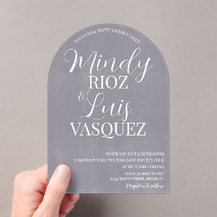 Invitaciones Acrílicas Boda Rústica de Piedra con Tinte Gris Escritura Mo
