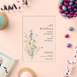 Invitaciones Acrílicas Boda Rústica Elegante con Flores Silvestres