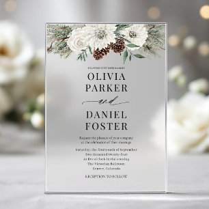 Invitaciones Acrílicas Boda Rústica Elegante de Siempre Verde de Invierno