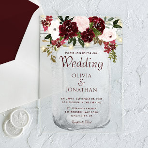 Invitaciones Acrílicas Boda Rústica en Tarro de Mason con Floral de Borgo