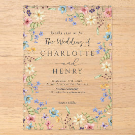 Invitaciones Acrílicas Boda Rústica Simple Flor Silvestre Blanca de Prima