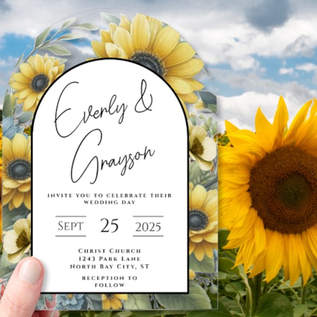 Invitaciones Acrílicas Boda Rústico de Floral de girasol (Subido por el creador)