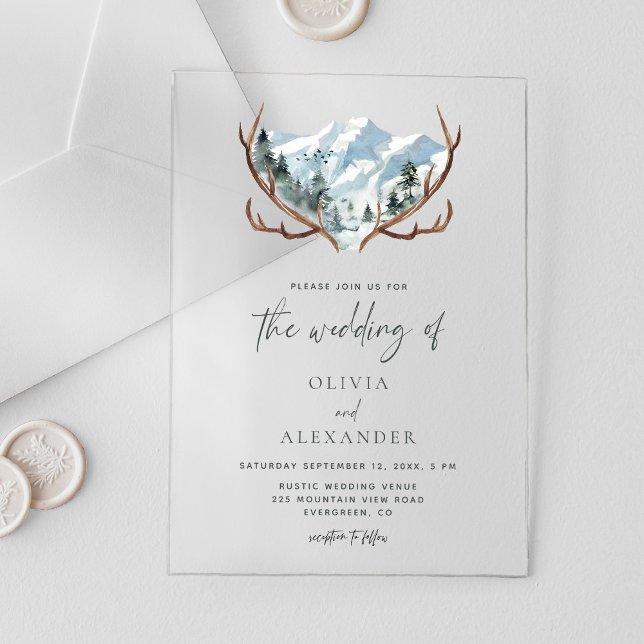 Invitaciones Acrílicas Boda Rústico de las Montañas Antlers (Subido por el creador)