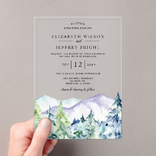 Invitaciones Acrílicas Boda Rústico de las Montañas Pinas