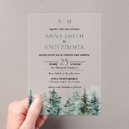 Invitaciones Acrílicas Boda Rústico del bosque acuático de pinos