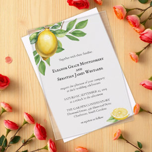 Invitaciones Acrílicas Boda Rústico del cítrico amarillo limón de color a