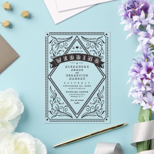 Invitaciones Acrílicas Boda Rústico del Código QR del País Occidental Vin (Insitu (Boda))