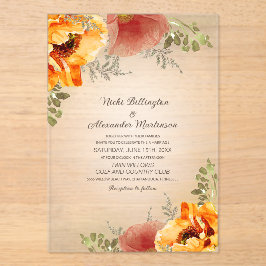Invitaciones Acrílicas Boda Rústico del Naranja floral de otoño